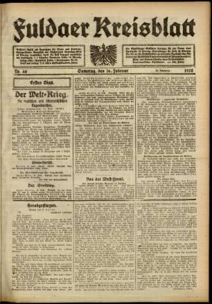Erste Ausgabe vom Samstag, den 16. Februar 1918.