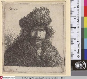 [Selbstbildnis mit gesenkter Pelzmütze; Self-Portrait in a Slant Fur Cap; Portrait de Rembrandt à bonnet et robe fourrés]