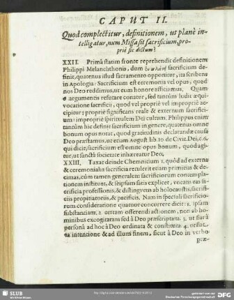 Caput II. Quod complectitur, definitionem, ut plane intelligatur, num Missa sit sacrificium, proprie sic dictum?