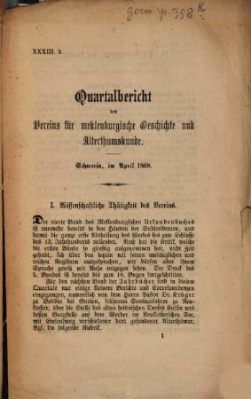 Quartalbericht des Vereins für Meklenburgische Geschichte und Alterthumskunde, 33. 1867/68, Nr. 2 - 3