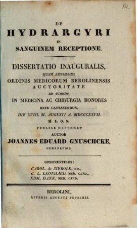 De hydrargyri in sanguinem receptione : Diss. inaug.
