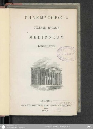 Pharmacopoeia Collegii regalis Medicorum Londinensis