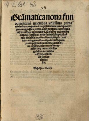 Grammatica nova fundamentalis juvenibus utilissima