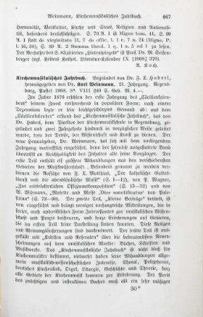 467-468 [Rezension] Kirchenmusikalisches Jahrbuch, 21. Jahrgang