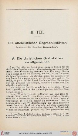 III. Teil: Die altchristlichen Begräbnisstätten