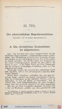 III. Teil: Die altchristlichen Begräbnisstätten