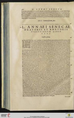 L. Annaei Senecae oratoris et rhetoris svasoriarvm liber vnvs