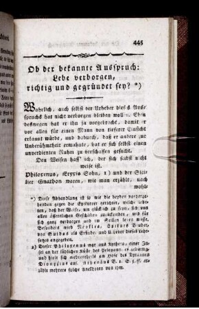 Ob der bekannte Ausspruch: Lebe verborgen, richtig und gegründet sey?