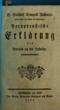 Paraphraseische Erklärung des Briefes an die Hebräer