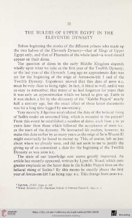 II. The Rulers of Upper Egypt in the Eleventh Dynasty