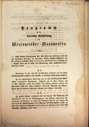 Programm für die feierliche Enthüllung des Westenrieder-Monumentes