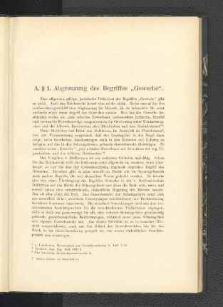 A. Abgrenzung des Begriffes "Gewerbe".