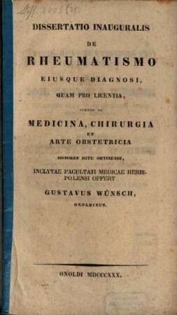 Dissertatio inauguralis de rheumatismo eiusque diagnosi