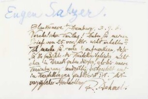 Brief an die Verlagsbuchhandlung Eugen Salzer