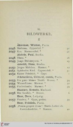III: Bildwerke (Nr. 2046-2316)