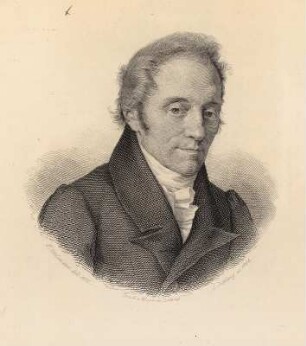 Johann August Gottlob Weigel (1773-1846) : Johann August Gottlob Weigel (1773-1846, Buchhändler und Universitäts-Proclamator zu Leipzig). Stahlstich von F. Giessmann 1832 (del.), L. Sichling (sc. 1844), Druck von Weger in Leipzig. 1861, Tafel IV aus: Bilder-Hefte zur Geschichte des Bücherhandels und der mit demselben verwandten Künste und Gewerbe. Köln. 1/13.1853/65. Dresden: SLUB 38.gr.2.6