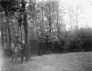 Mittelsachsen, am Jägerstand : Mittelsachsen. Drei Personen an einem Jägerstand