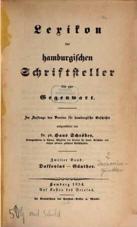 Lexikon der hamburgischen Schriftsteller bis zur Gegenwart, 2. Dassovius - Günther