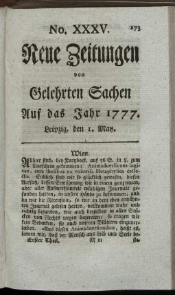 No. XXXV. Leipzig, den 1. May. - No. XLIII. Leipzig, den 29. May.