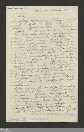 Mscr.Dresd.App.515,43: Brief von Alexander von Miltitz an Carl Borromäus von Miltitz; dat. Berlin, 11.02.1842.