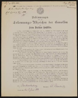 Bestimmungen über das Erkennungs-Abzeichen der Genossen des Freien Deutschen Hochstifts - August Naubert
