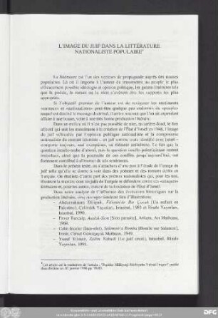 L'Image Du Juif Dans La Littérature Nationaliste Populaire