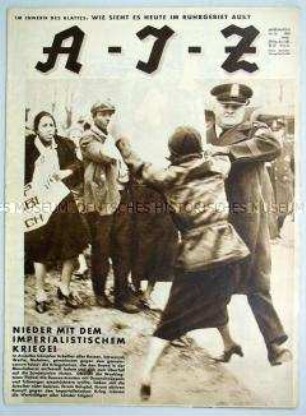 Proletarische Wochenzeitschrift "A-I-Z" u.a. über proletarische Opfer des Klassenkampfes seit 1920 und das "Reich des Kanonenkönigs" (Krupp)
