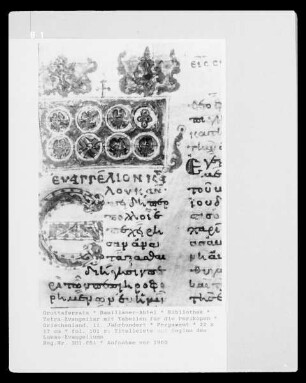 Tetra-Evangeliar mit Tabellen für die Perikopen — fol. 101 r: Titelleiste und Beginn des Lukas-Evangeliums