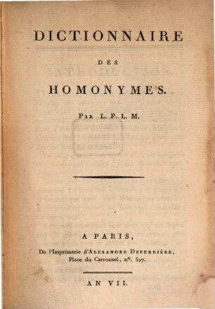 Dictionnaire Des Homonymes