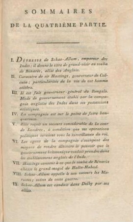 Sommaires de la quatrième partie