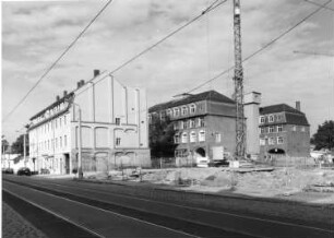 Dresden-Friedrichstadt, Friedrichstraße 48. Baustelle des Altenpflegeheims St. Michael. Straßenansicht