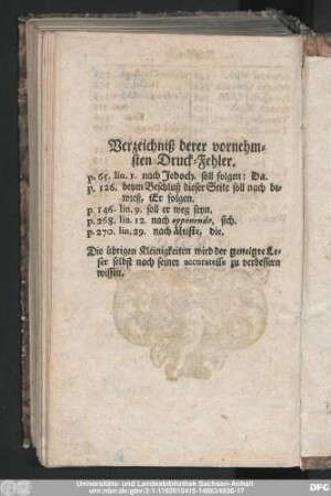 Verzeichniß derer vornehmsten Druck-Fehler.