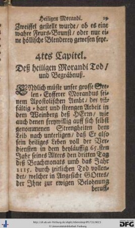 4. Capitel. Deß heiligen Morandi Tod und Begräbnuß.