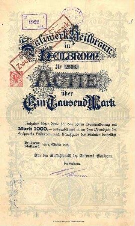 Aktie der Salzwerk Heilbronn AG Nr. 2506