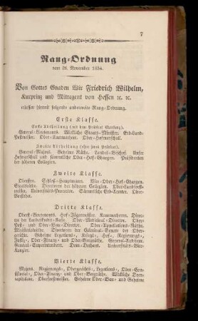 Rang=Ordnung vom 26. November 1834.