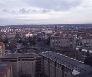 Dresden-Neustadt. Albertplatz und Albertstraße. Blick vom Turm der Dreikönigskirche