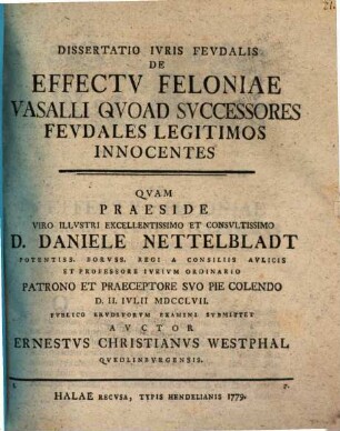 Diss. iur. feud. de effectu feloniae vasalli quoad successores feudales legitimos innocentes