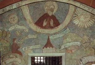 Hortus conclusus mit Himmlischem Jerusalem, Gottvater und Propheten, darunter Szenen aus dem Marienleben