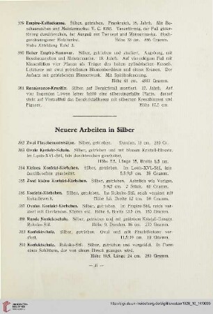 Neuere Arbeiten in Silber (Nr. 382-433)