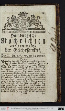 Das CI. St. - Das CII. St. (den 24 Dec. - den 31 Decemb.)