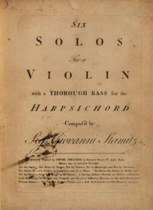 Six solos for a violin with a thorough bass for the harpsichord
