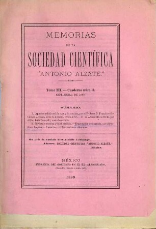 Memorias y revista de la Sociedad Científica Antonio Alzate. 3. 1889, Nr. 3 = Rev. 1889/90