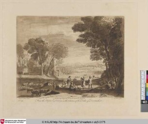[Landschaft mit Mühle und Tanz der Hirten.; A Landscape, with Peasants dancing.]
