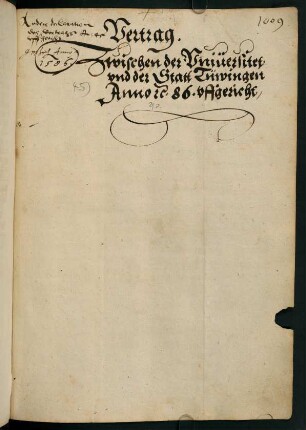 Vertrag zwischen der Universitet und der Statt Tüwingen vom 29.08.1586.