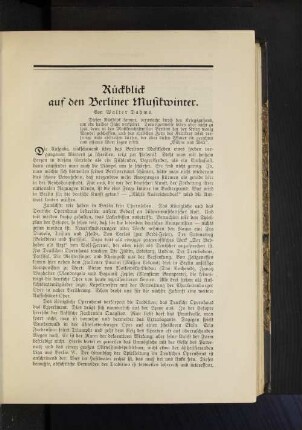 Rückblick auf den Berliner Musikwinter. Von Walter Dahms.