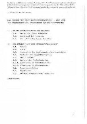 Das Projekt "Ost-West-Wortschatzvergleiche" - Neue Wege zur Untersuchung der sprachlichen Ost-West-Differenzen