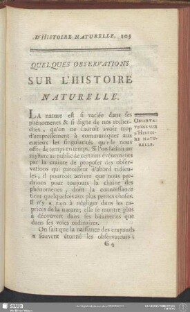 Quelques Observations Sur L'Histoire Naturelle