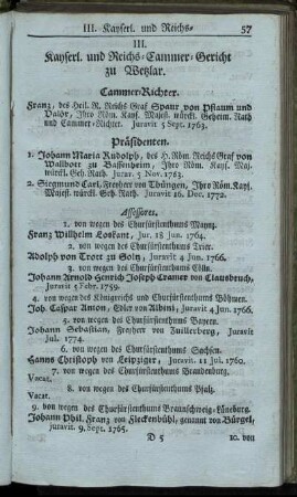 III. Kayserl. und Reichs-Cammer-Gericht zu Wetzlar.