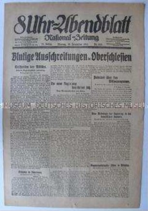 Berliner Tageszeitung "8Uhr-Abendblatt" u.a. über Kämpfe in Oberschlesien und über den Gründungskongress der KPD