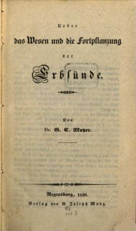 Über das Wesen und die Fortpflanzung der Erbsünde
